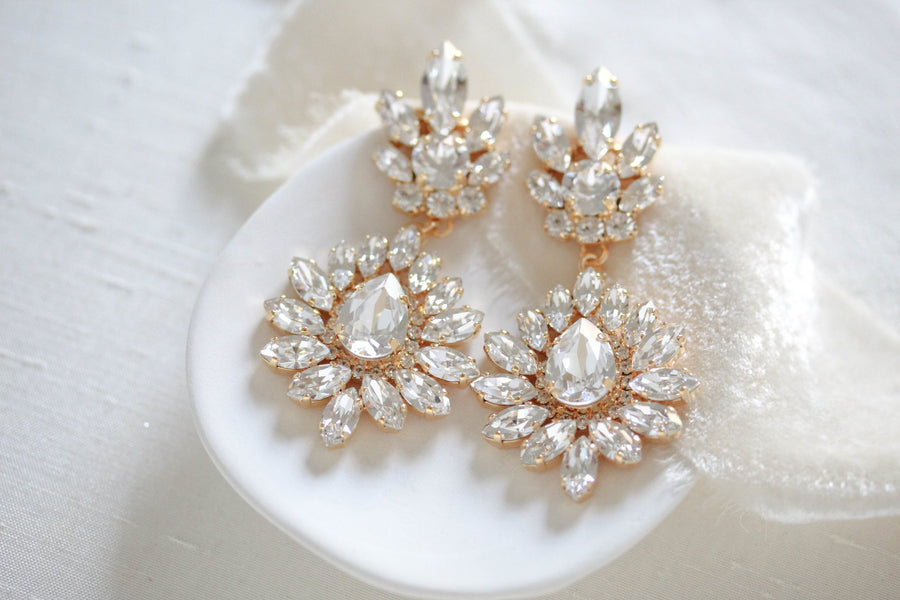 White opal and ivory cream bridal chandelier earrings - ADALINE - Treasures by Agnes