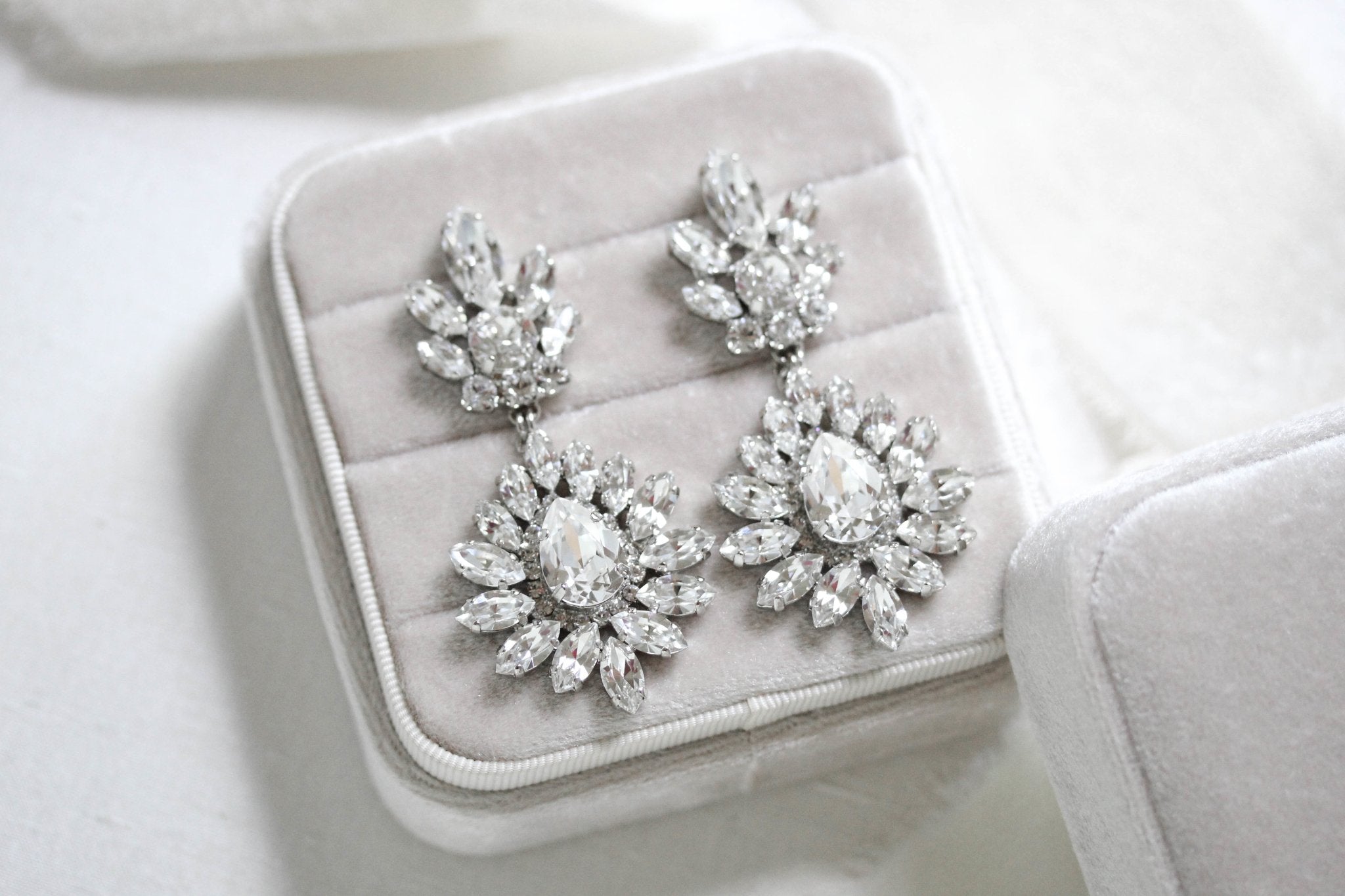 White opal and ivory cream bridal chandelier earrings - ADALINE - Treasures by Agnes