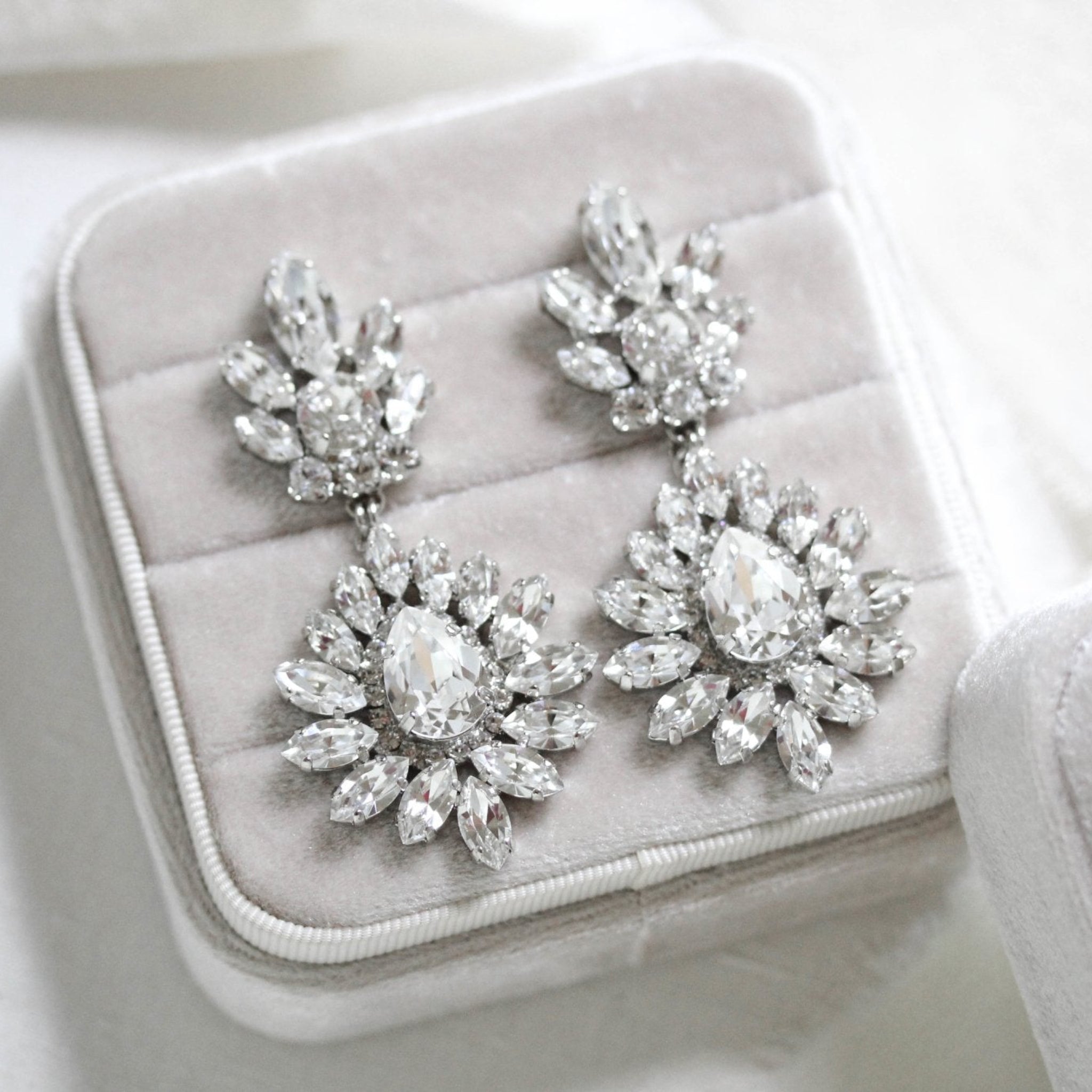 White opal and ivory cream bridal chandelier earrings - ADALINE - Treasures by Agnes