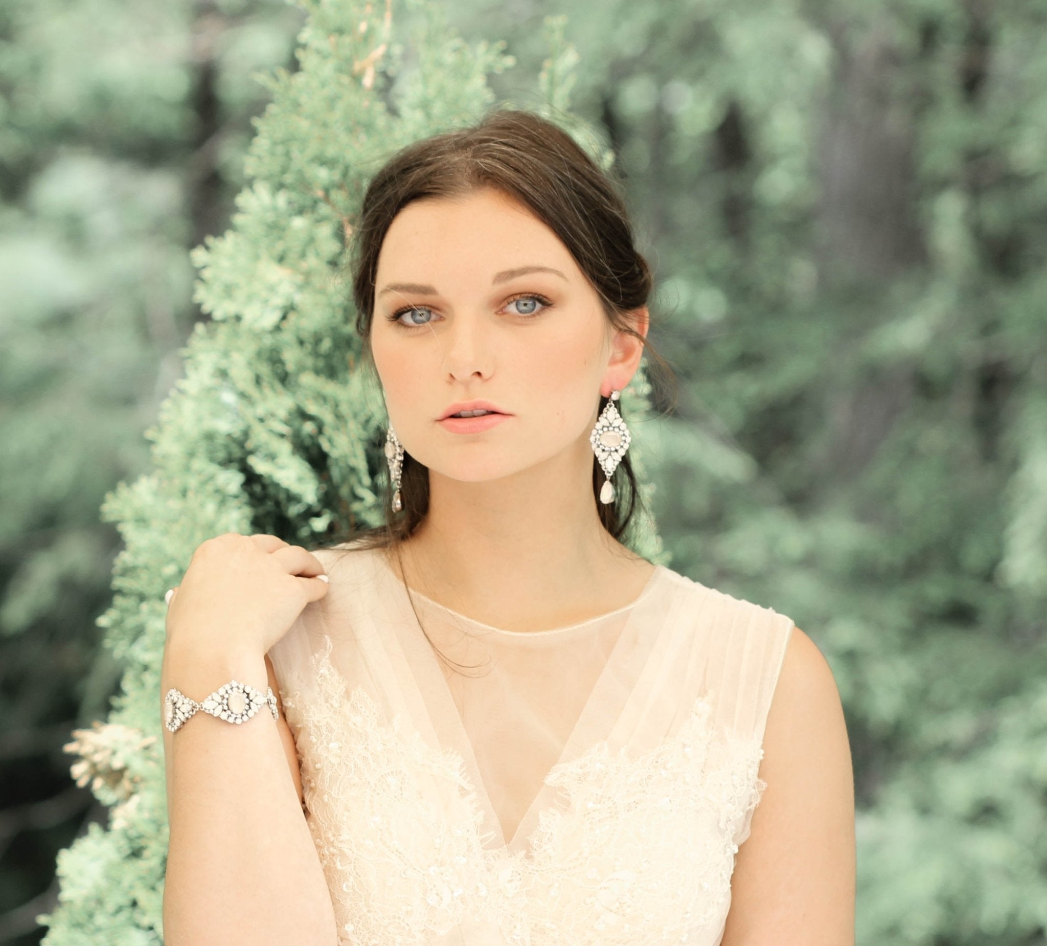 White opal and ivory cream vintage style crystal bridal earrings- MONIQUE - Treasures by Agnes