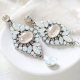 White opal and ivory cream vintage style crystal bridal earrings- MONIQUE - Treasures by Agnes