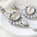 White opal and ivory cream vintage style crystal bridal earrings- MONIQUE - Treasures by Agnes