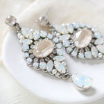 White opal and ivory cream vintage style crystal bridal earrings- MONIQUE - Treasures by Agnes