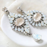 White opal and ivory cream vintage style crystal bridal earrings- MONIQUE - Treasures by Agnes