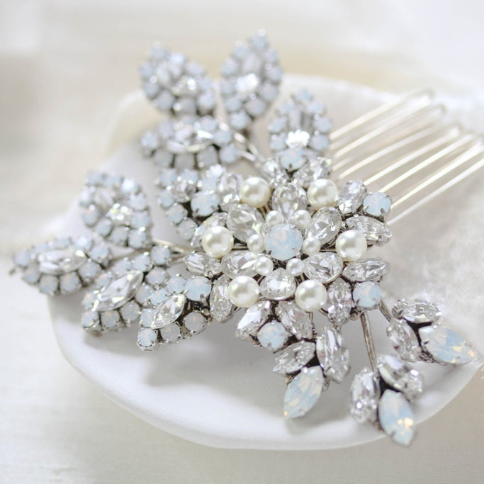 White opal bridal hair comb - PATRICIA - Treasures by Agnes