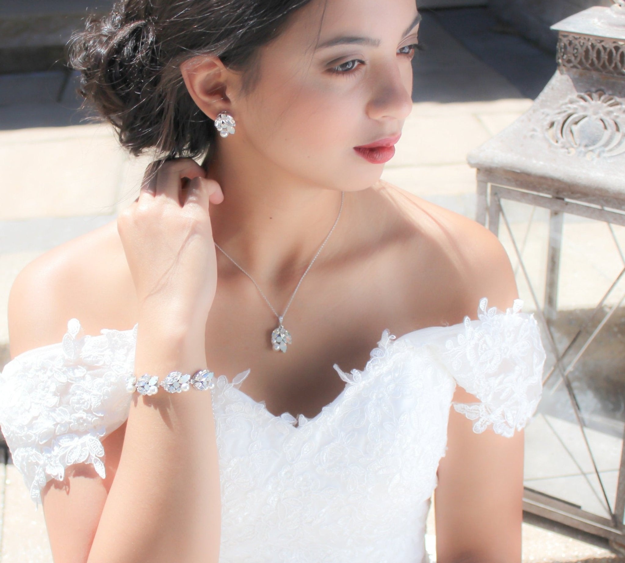 White opal Bridal stud earrings - BRIAR - Treasures by Agnes