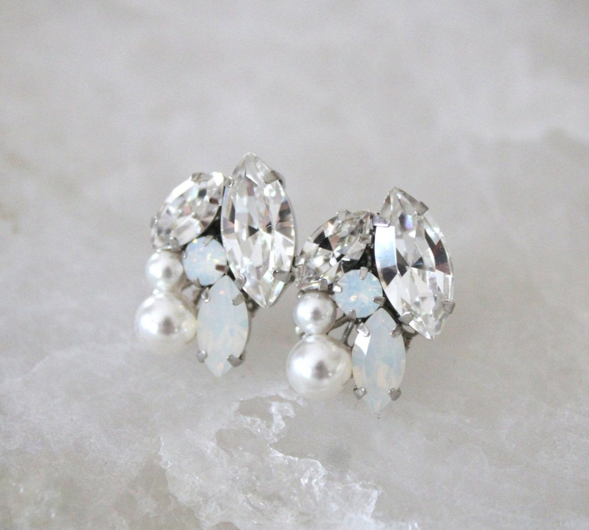 White opal Bridal stud earrings - BRIAR - Treasures by Agnes
