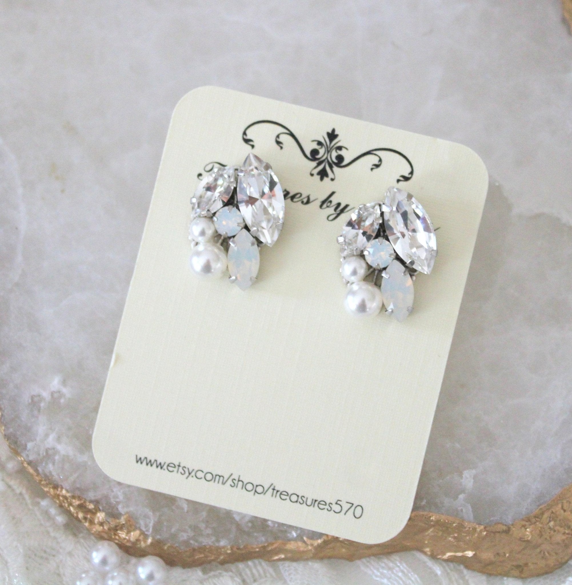 White opal Bridal stud earrings - BRIAR - Treasures by Agnes