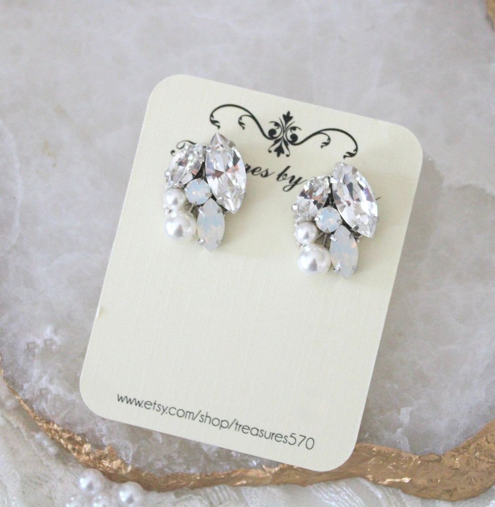 White opal Bridal stud earrings - BRIAR - Treasures by Agnes