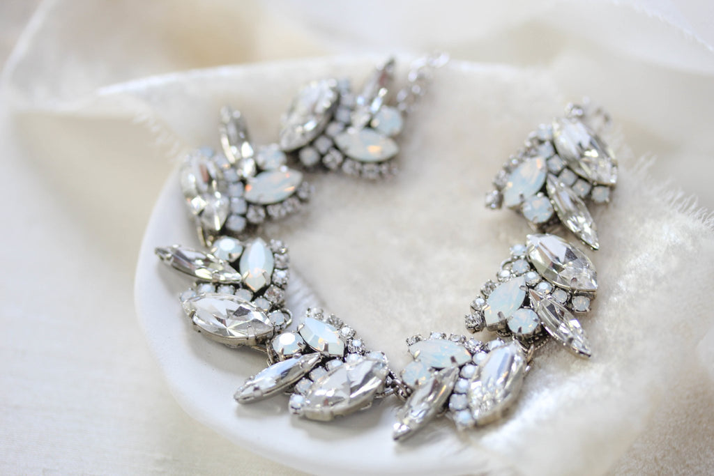 White opal Crystal Bridal cuff bracelet - VIENNA - Treasures by Agnes