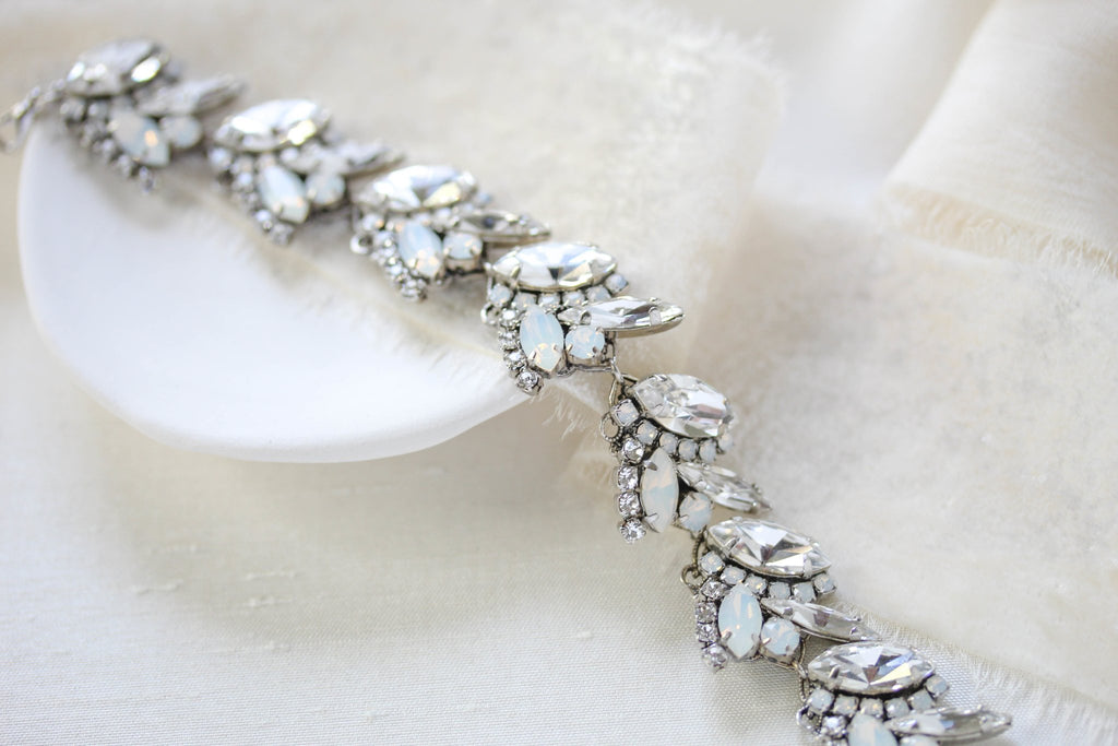 White opal Crystal Bridal cuff bracelet - VIENNA - Treasures by Agnes