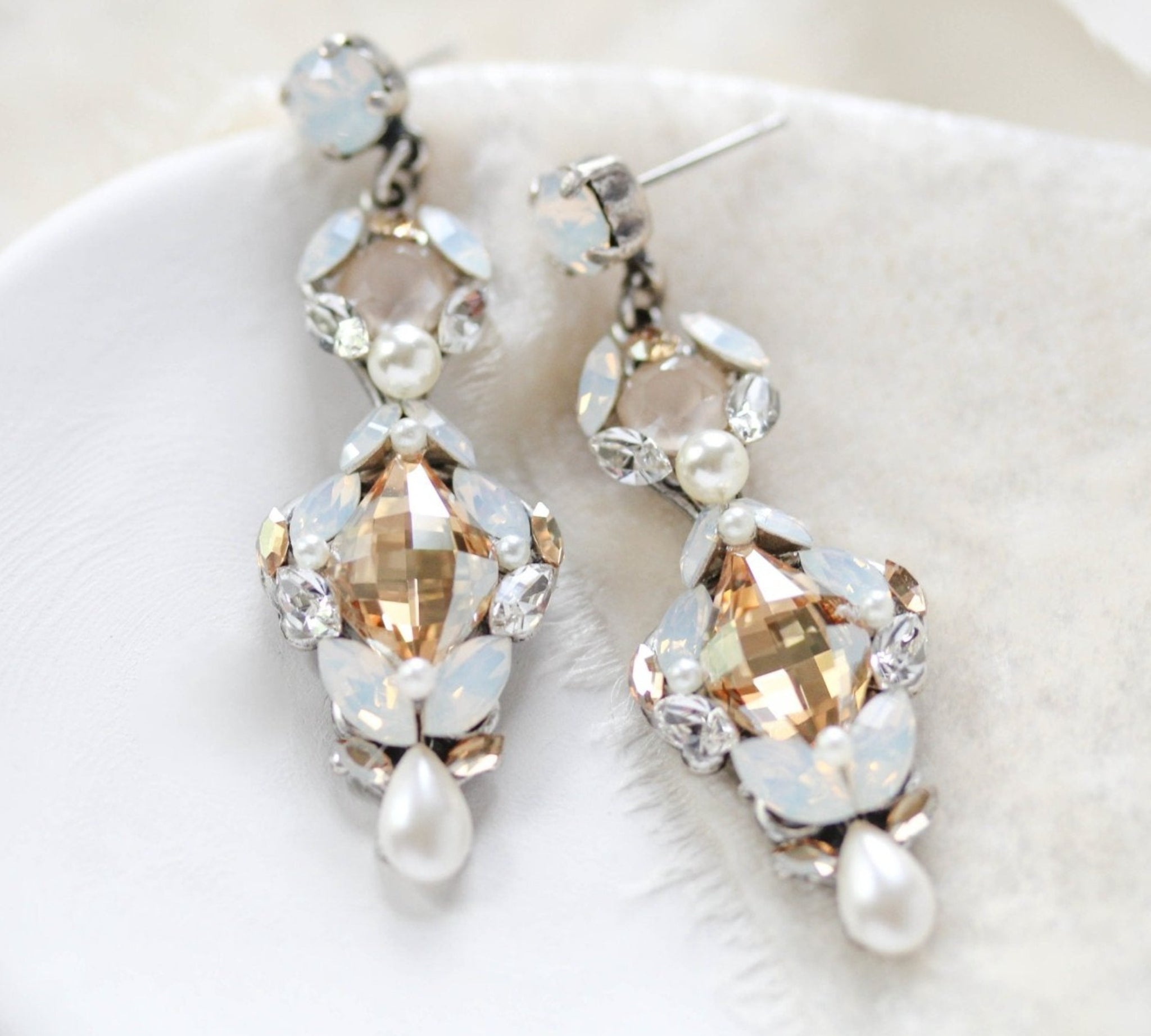 White opal Crystal Bridal earrings - ALEXIS - Treasures by Agnes