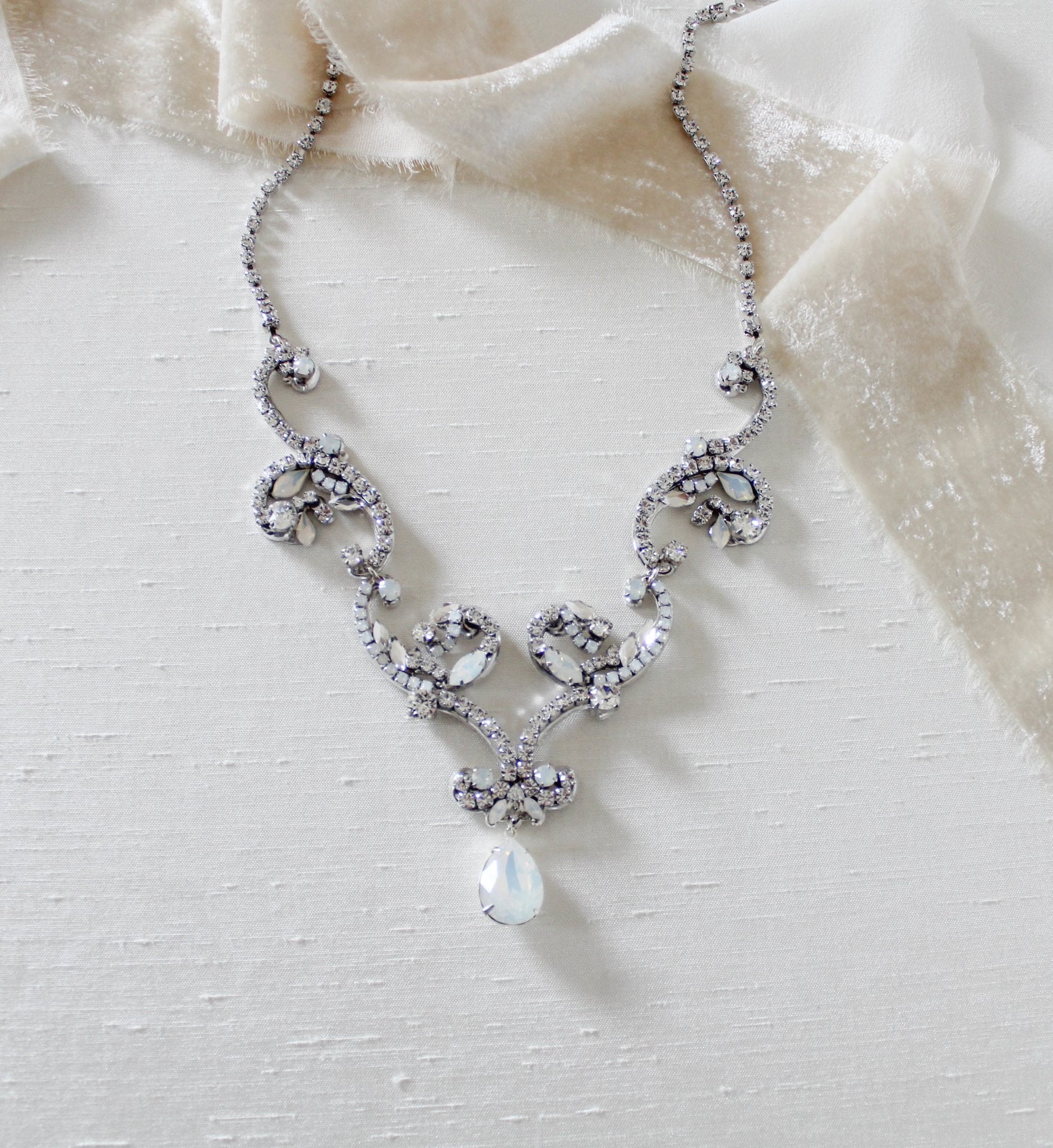 White opal crystal Bridal statement necklace - CATALINA - Treasures by Agnes