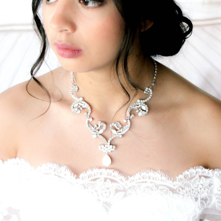 White opal crystal Bridal statement necklace - CATALINA - Treasures by Agnes
