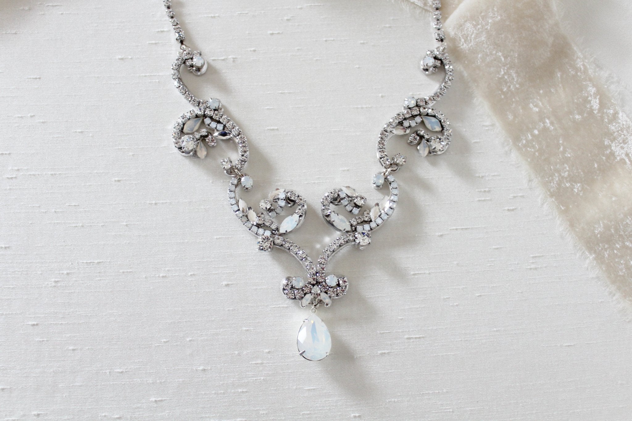 White opal crystal Bridal statement necklace - CATALINA - Treasures by Agnes