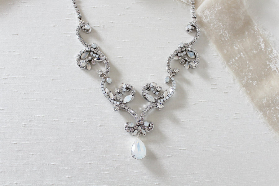White opal crystal Bridal statement necklace - CATALINA - Treasures by Agnes