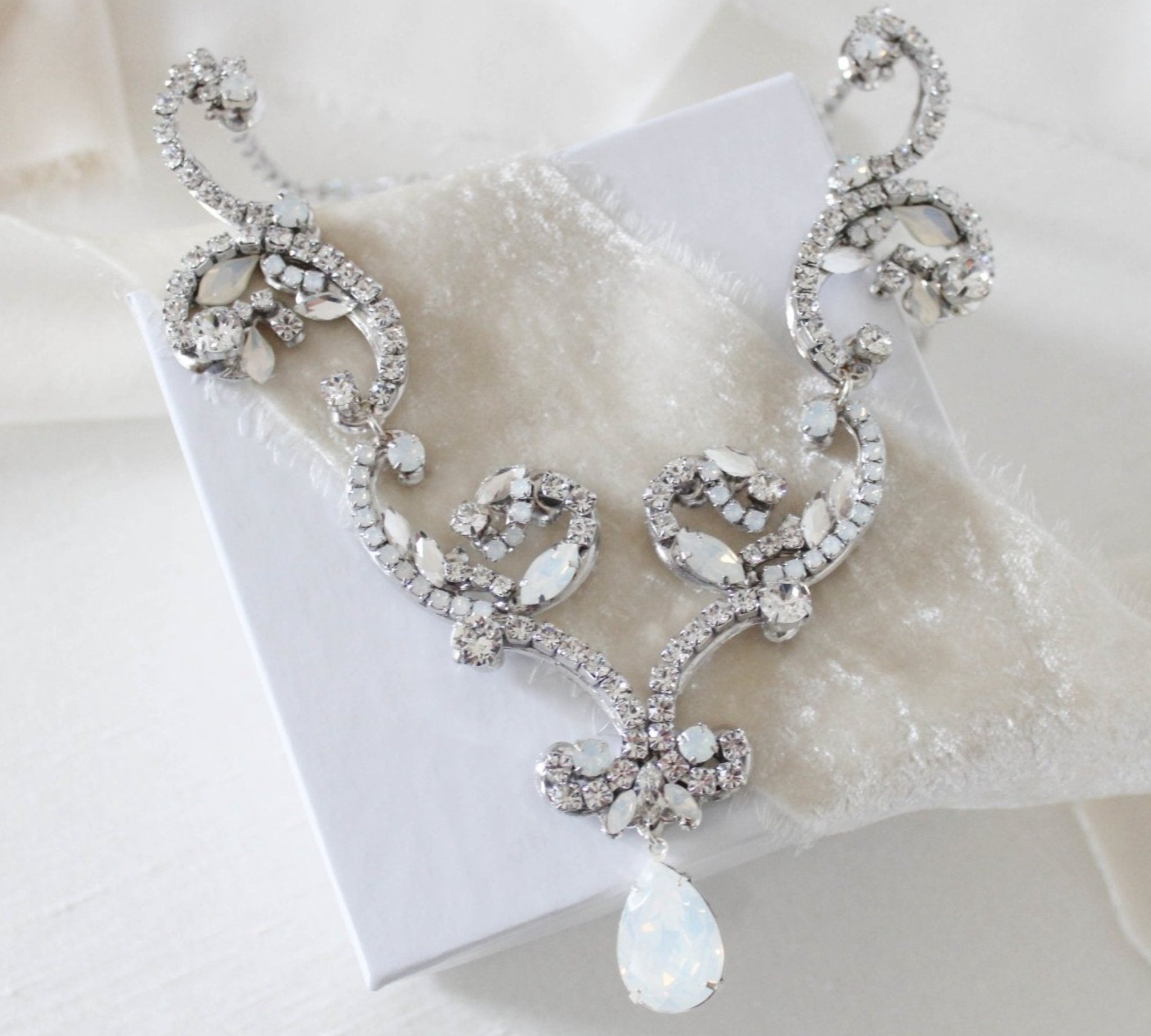 White opal crystal Bridal statement necklace - CATALINA - Treasures by Agnes