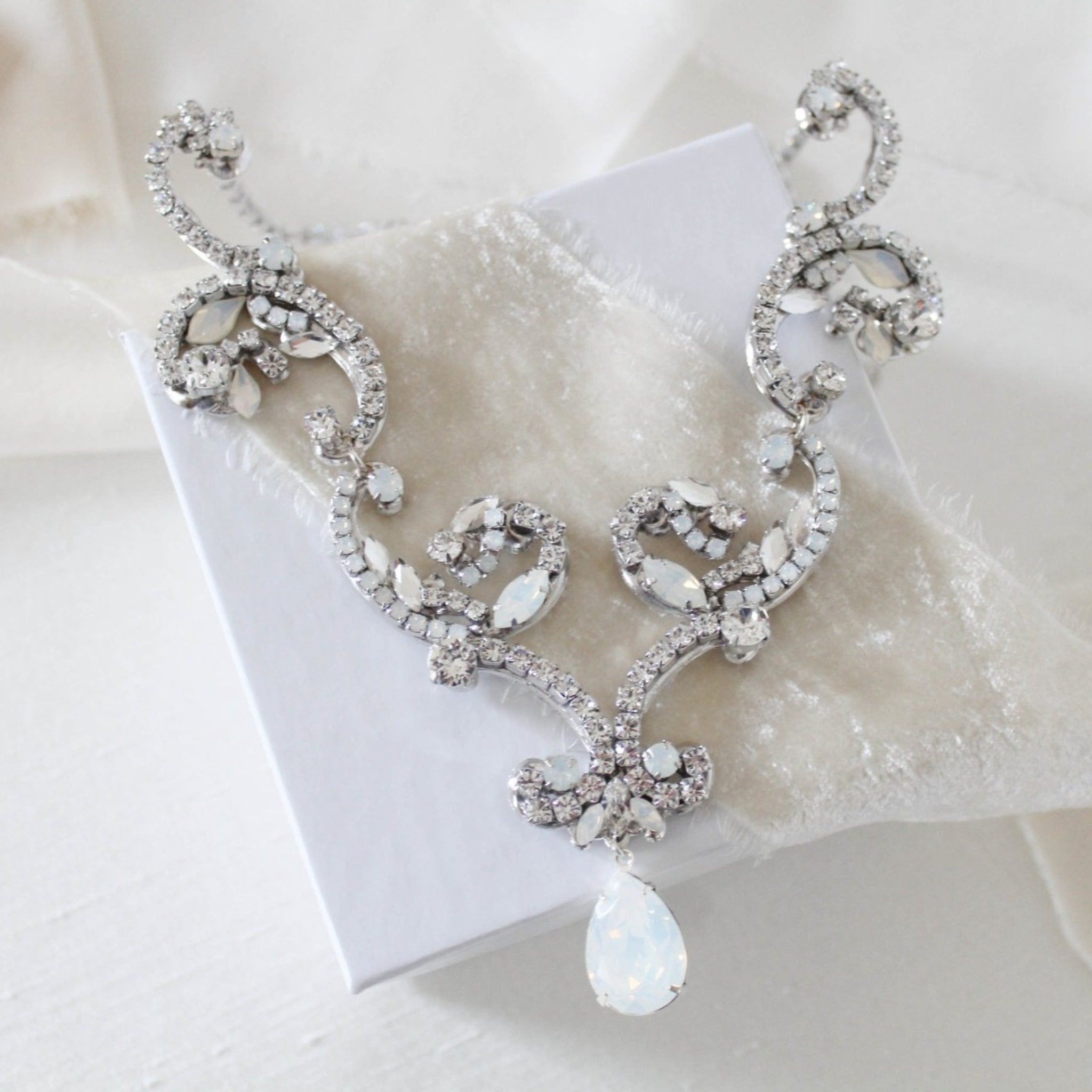 White opal crystal Bridal statement necklace - CATALINA - Treasures by Agnes