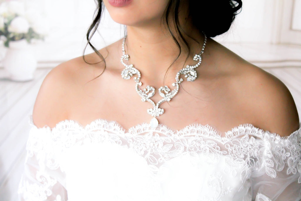 White opal crystal Bridal statement necklace - CATALINA - Treasures by Agnes