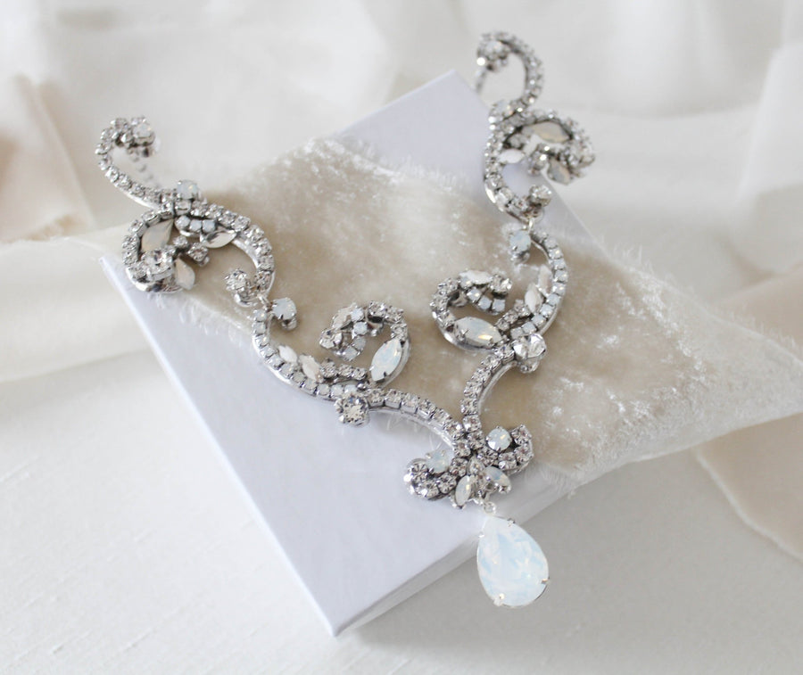 White opal crystal Bridal statement necklace - CATALINA - Treasures by Agnes