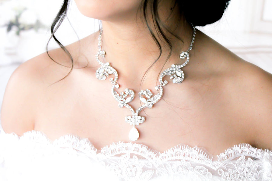 White opal crystal Bridal statement necklace - CATALINA - Treasures by Agnes