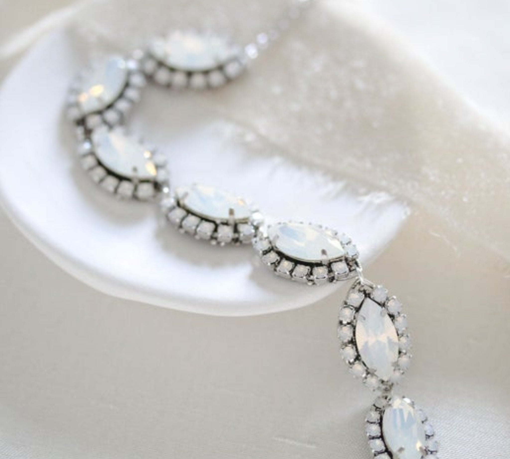 White opal Crystal bridal tennis bracelet - LORI - Treasures by Agnes