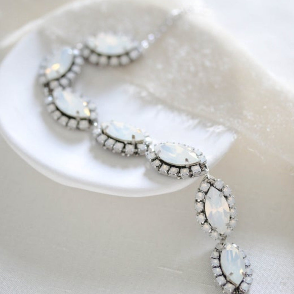 White opal Crystal bridal tennis bracelet - LORI - Treasures by Agnes