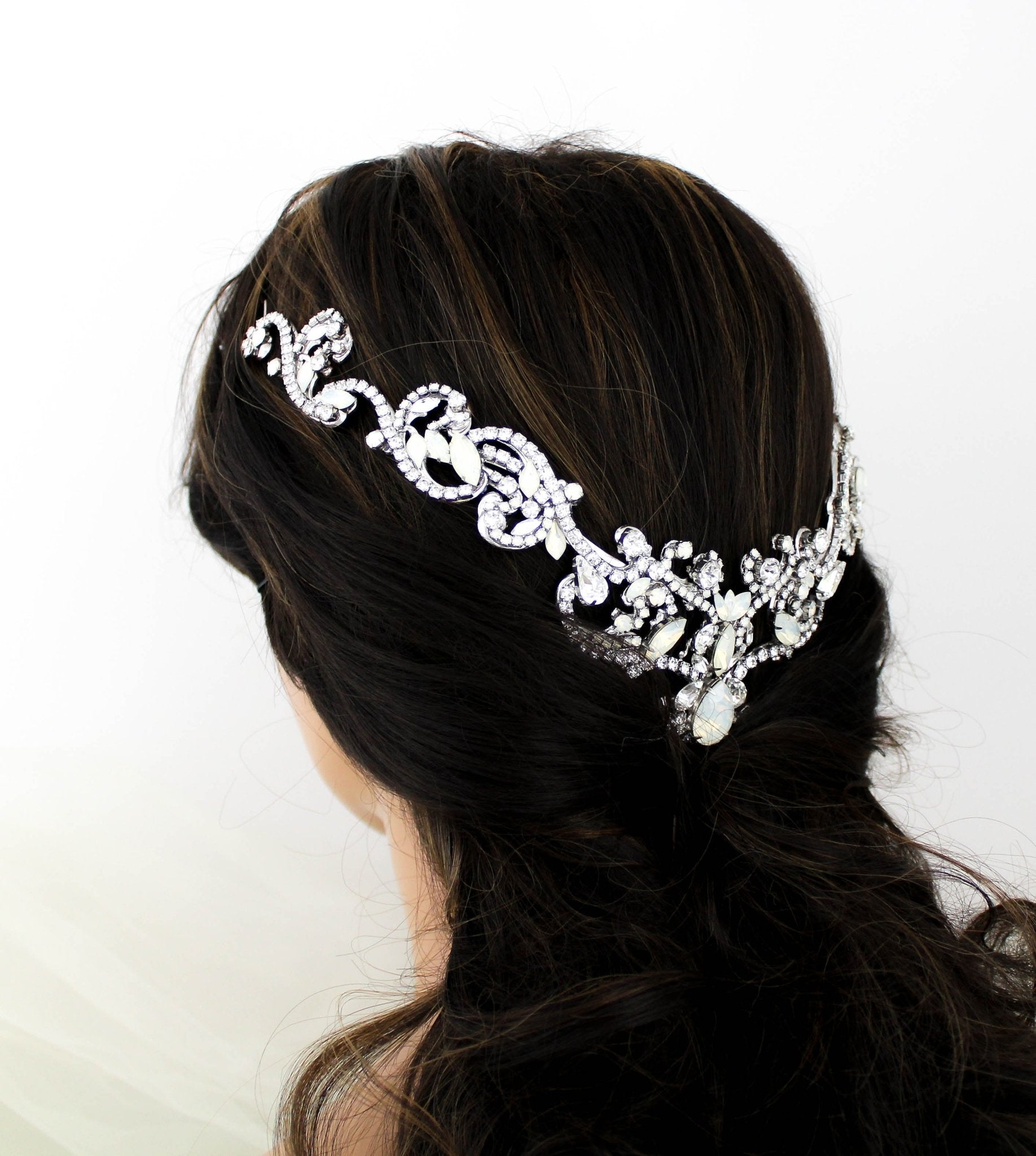 White opal Crystal Bridal tiara crown - CATALINA - Treasures by Agnes