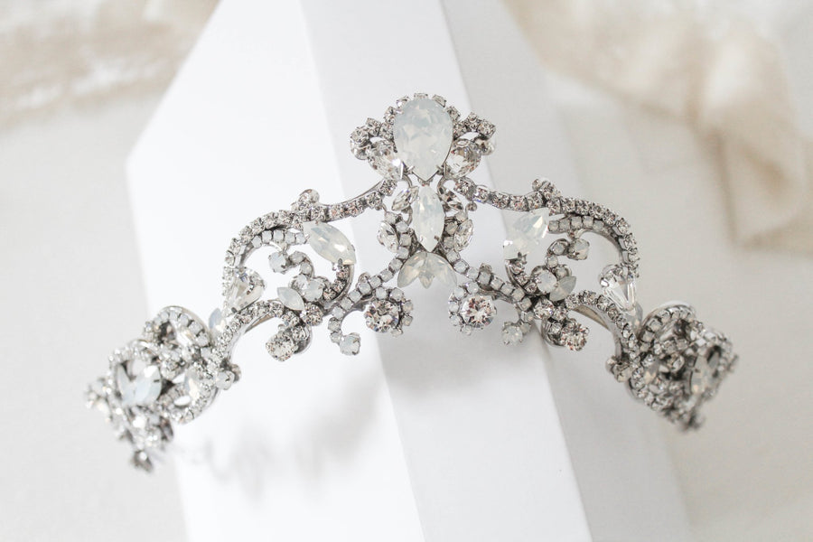 White opal Crystal Bridal tiara crown - CATALINA - Treasures by Agnes