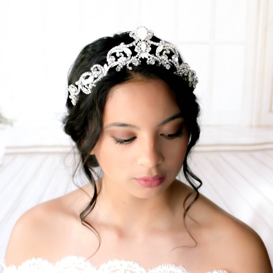 White opal Crystal Bridal tiara crown - CATALINA - Treasures by Agnes