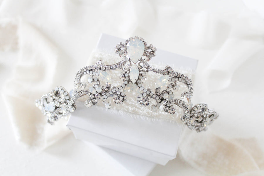 White opal Crystal Bridal tiara crown - CATALINA - Treasures by Agnes