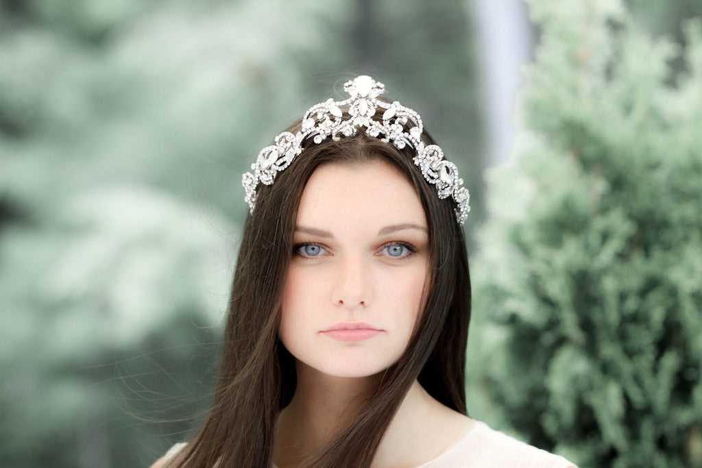 White opal Crystal Bridal tiara crown - CATALINA - Treasures by Agnes