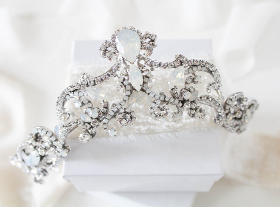 White opal Crystal Bridal tiara crown - CATALINA - Treasures by Agnes