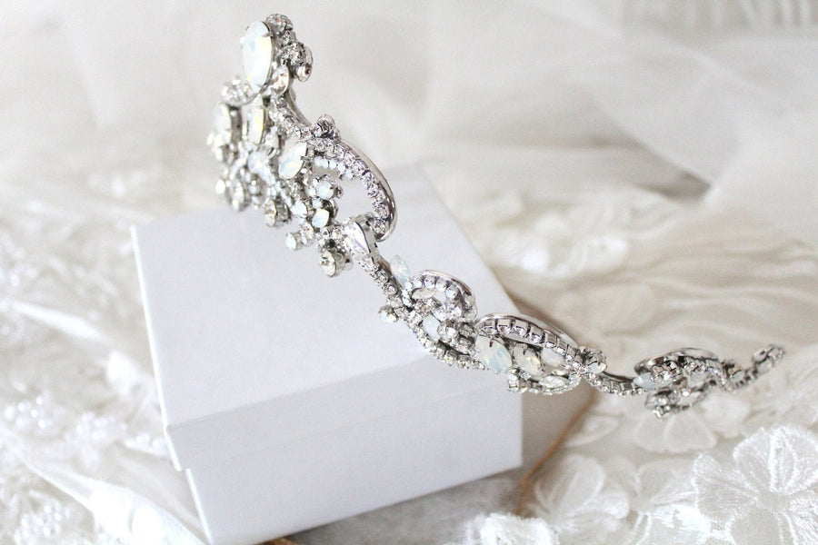White opal Crystal Bridal tiara crown - CATALINA - Treasures by Agnes