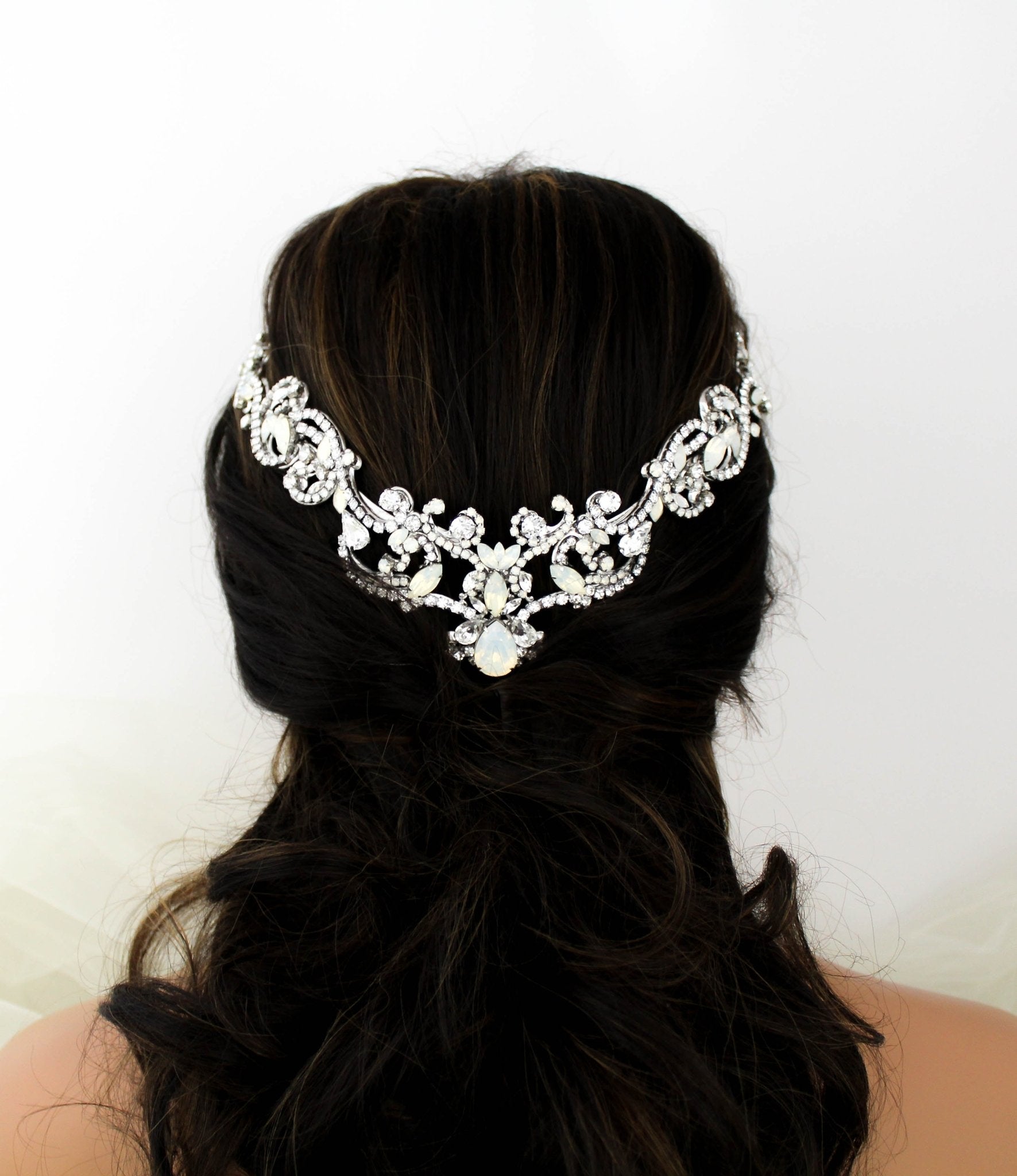 White opal Crystal Bridal tiara crown - CATALINA - Treasures by Agnes