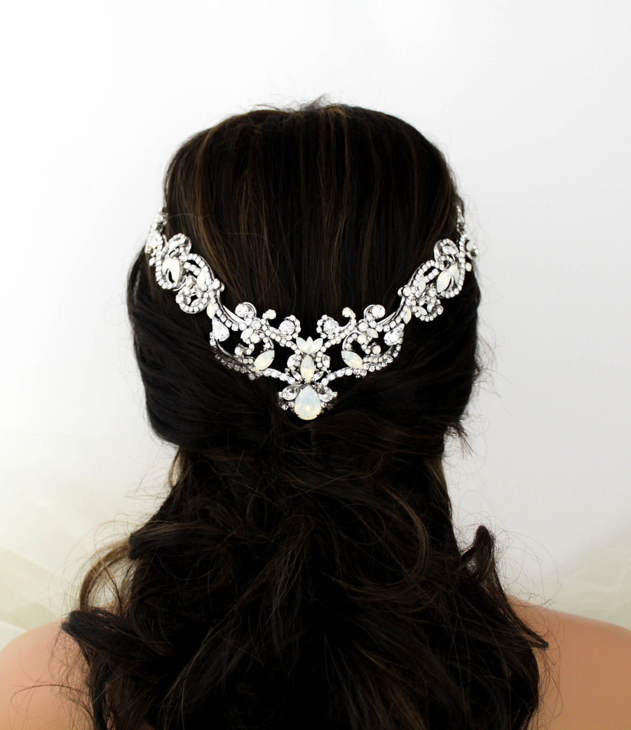 White opal Crystal Bridal tiara crown - CATALINA - Treasures by Agnes
