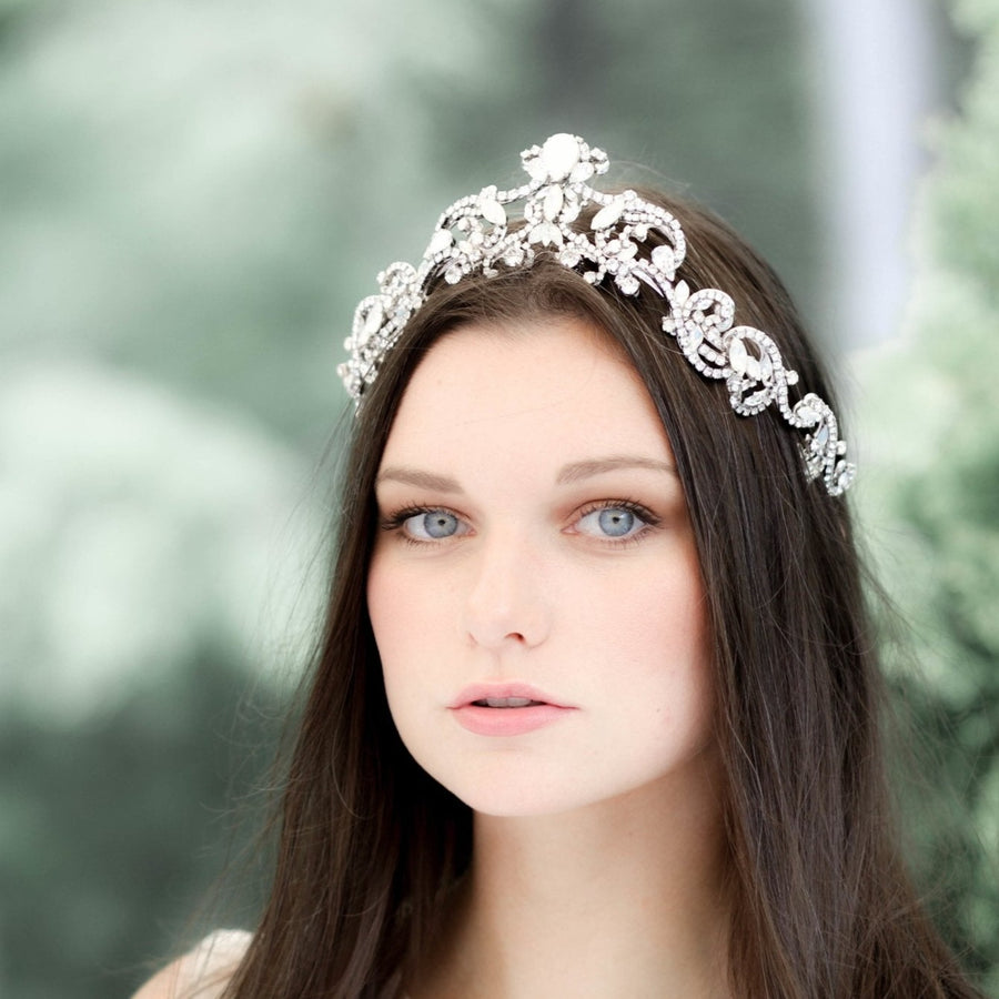 White opal Crystal Bridal tiara crown - CATALINA - Treasures by Agnes