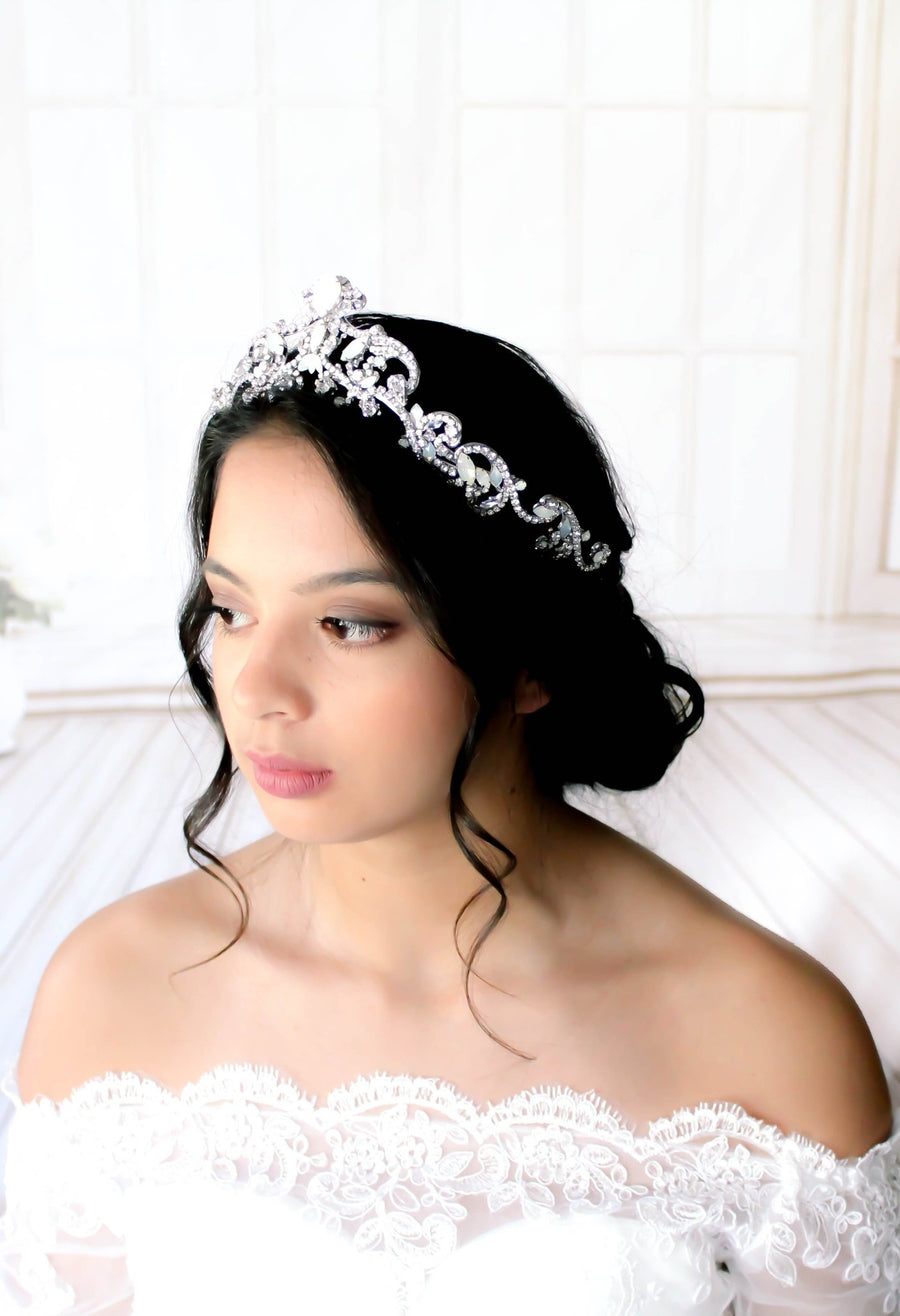 White opal Crystal Bridal tiara crown - CATALINA - Treasures by Agnes