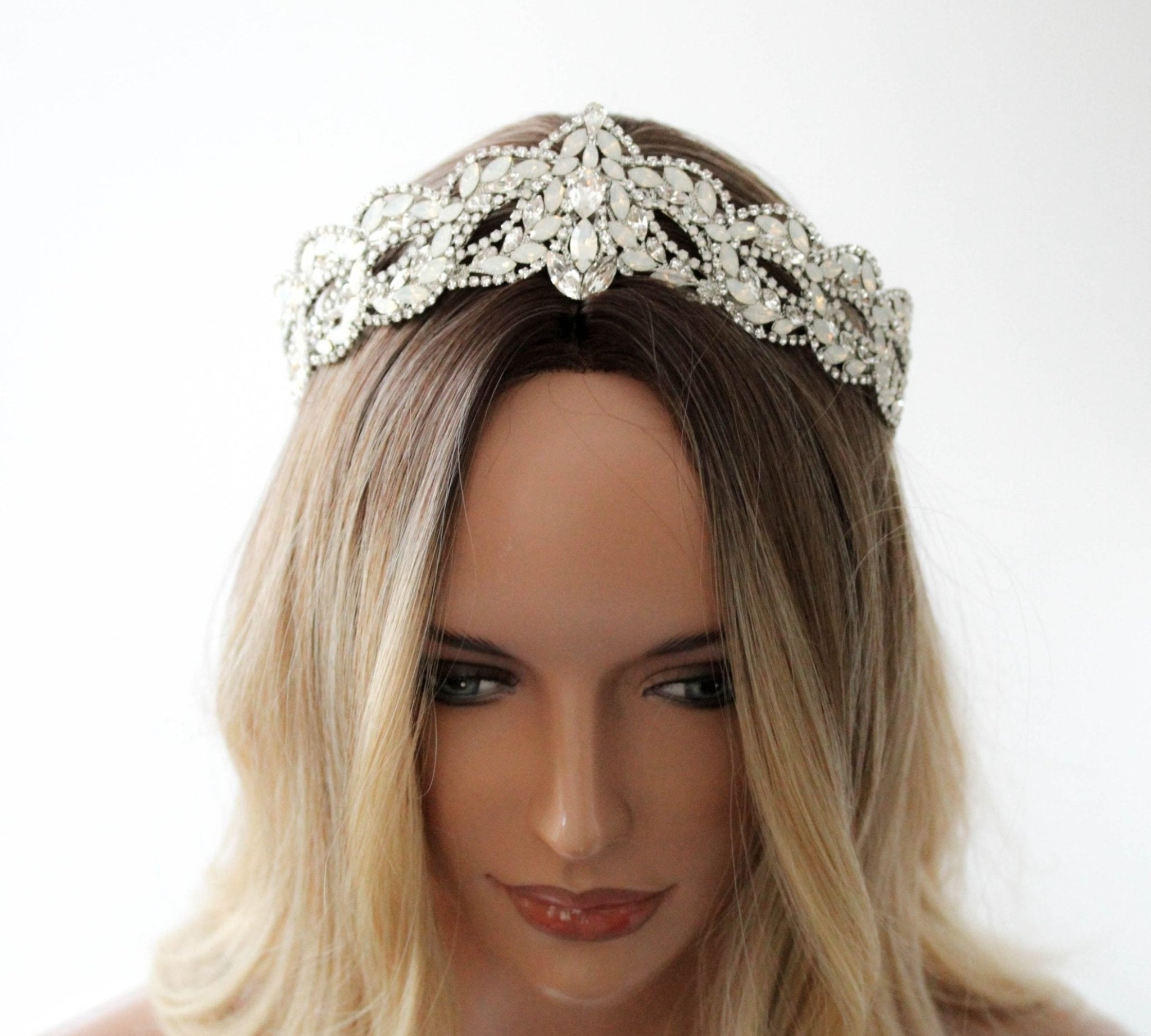 White opal crystal bridal tiara - MARLEY - Treasures by Agnes