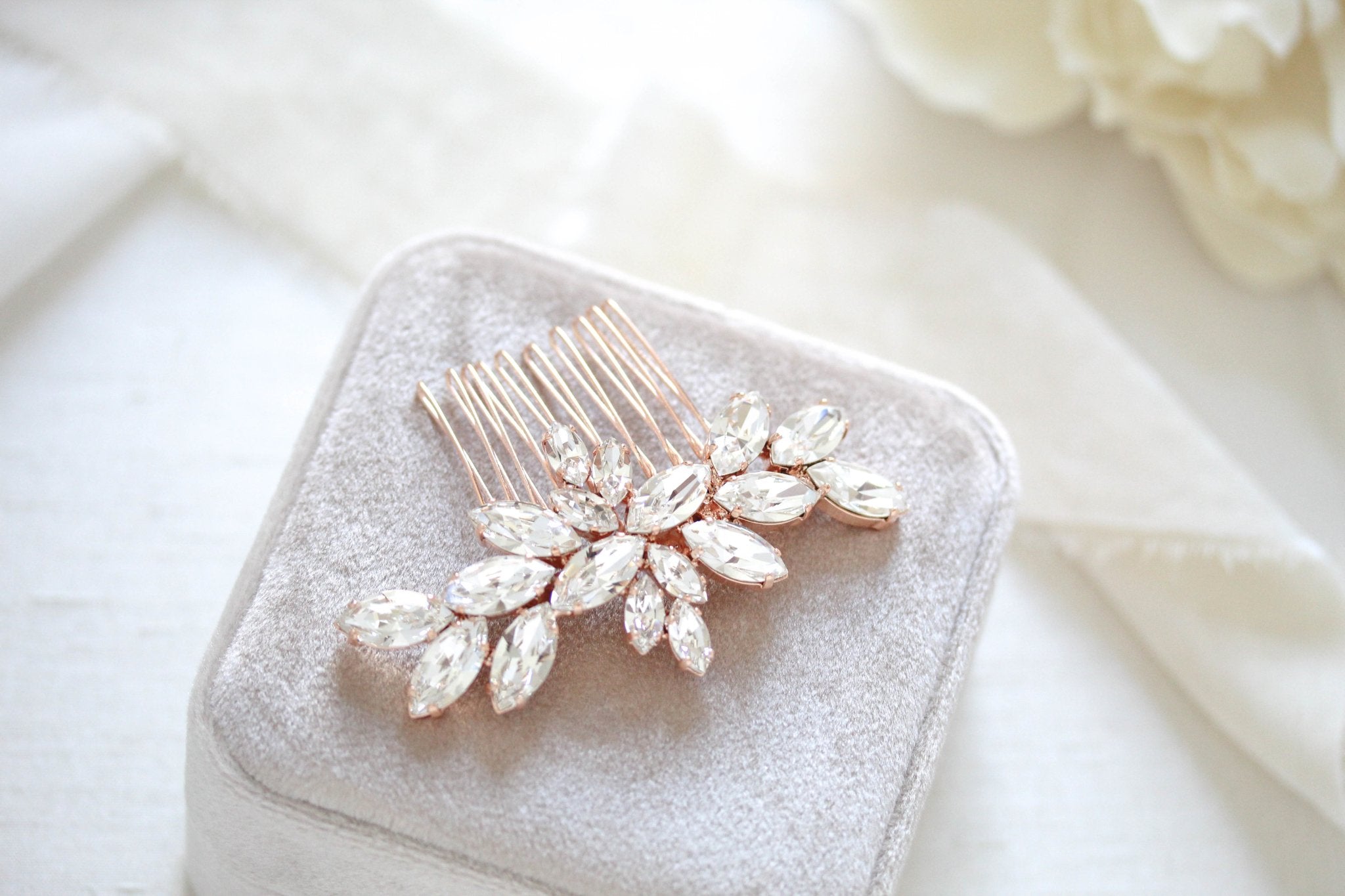 White opal crystal hair comb for bride - JILL - Treasures by Agnes