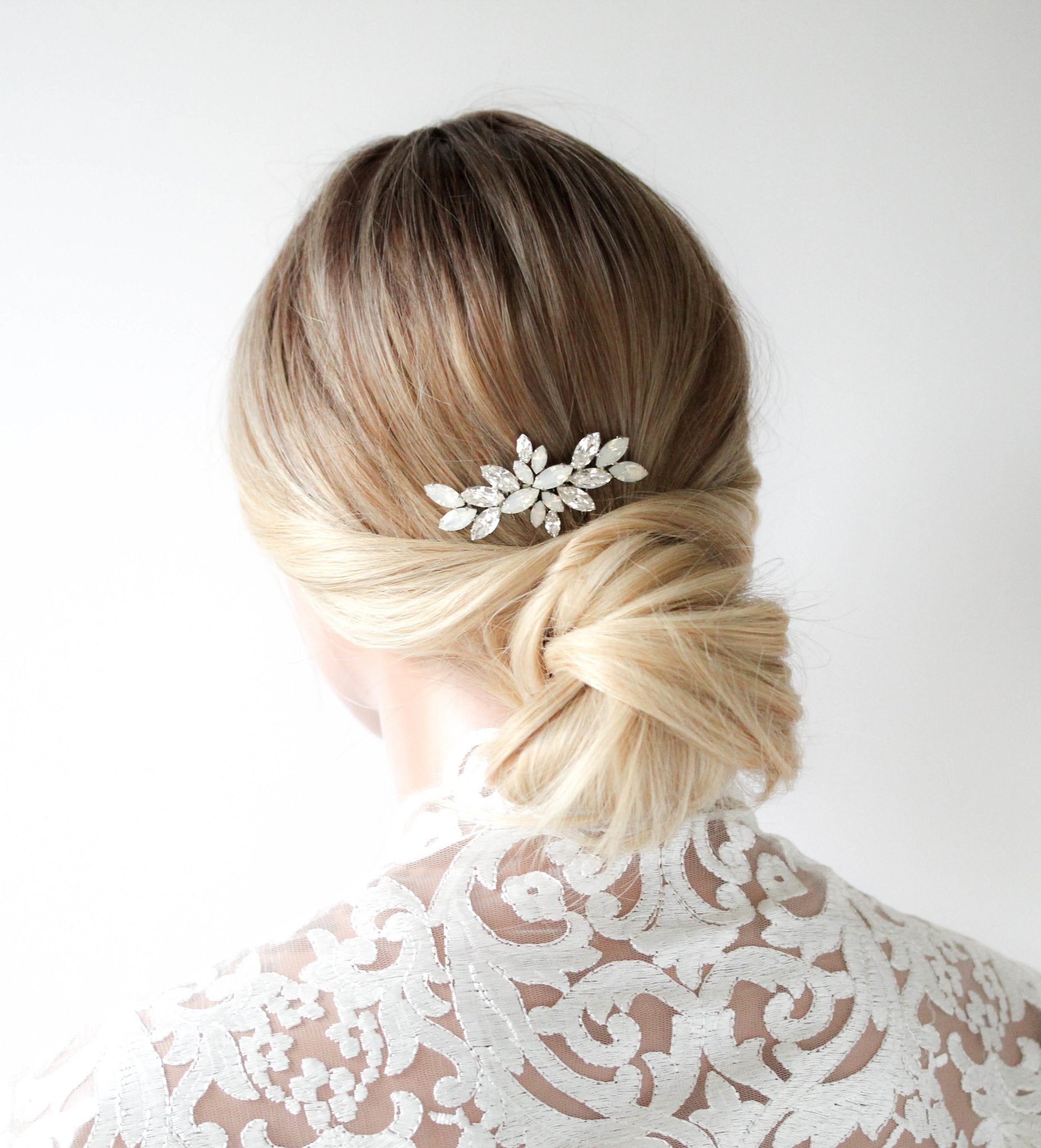 White opal crystal hair comb for bride - JILL - Treasures by Agnes