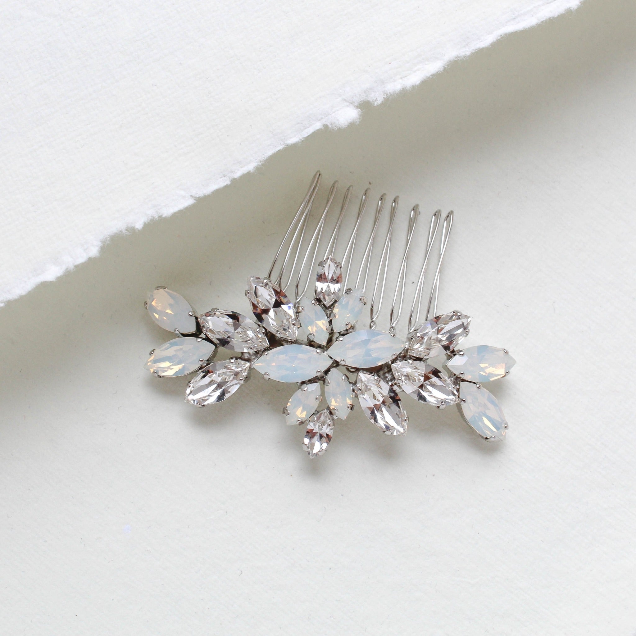 White opal crystal hair comb for bride - JILL - Treasures by Agnes