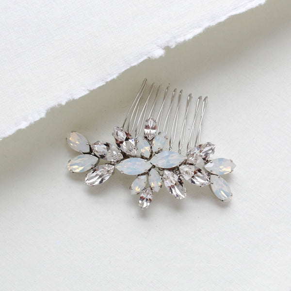 White opal crystal hair comb for bride - JILL - Treasures by Agnes