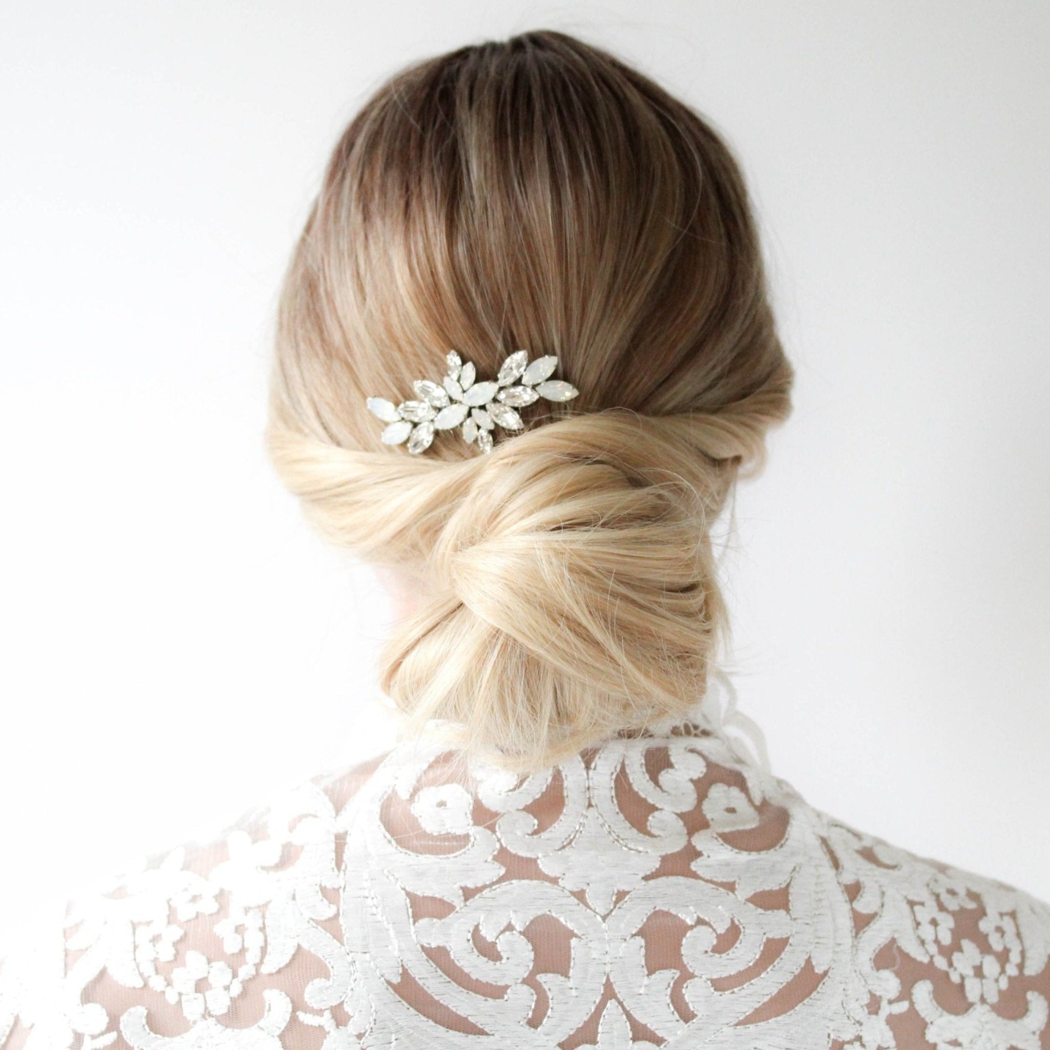 White opal crystal hair comb for bride - JILL - Treasures by Agnes