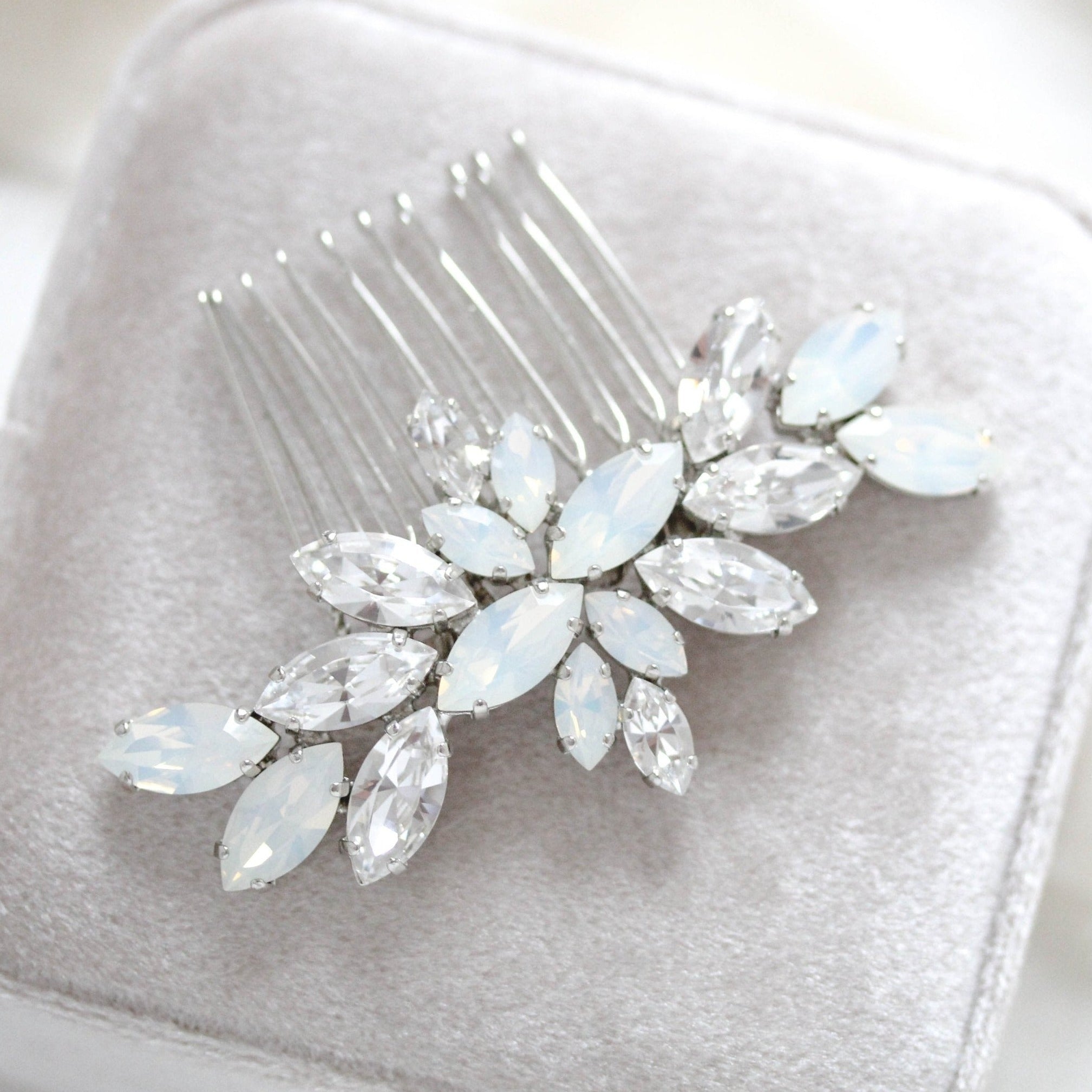 White opal crystal hair comb for bride - JILL - Treasures by Agnes