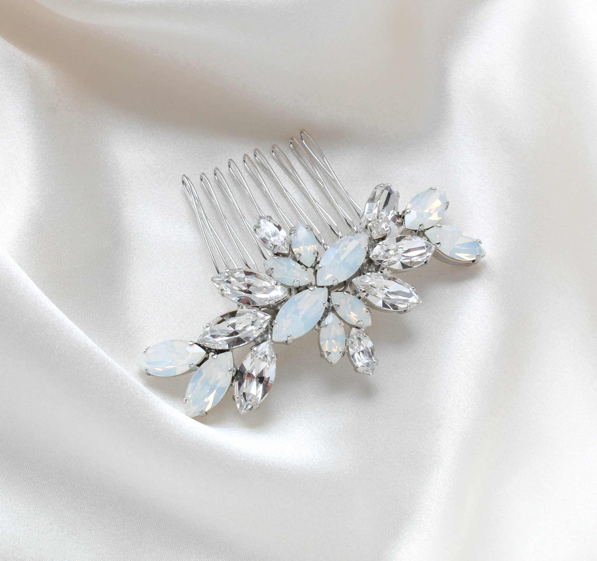 White opal crystal hair comb for bride - JILL - Treasures by Agnes