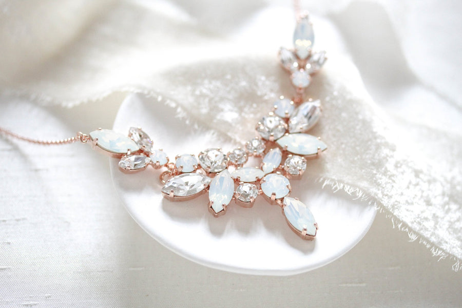 White opal crystal statement bridal necklace - SANDRA - Treasures by Agnes