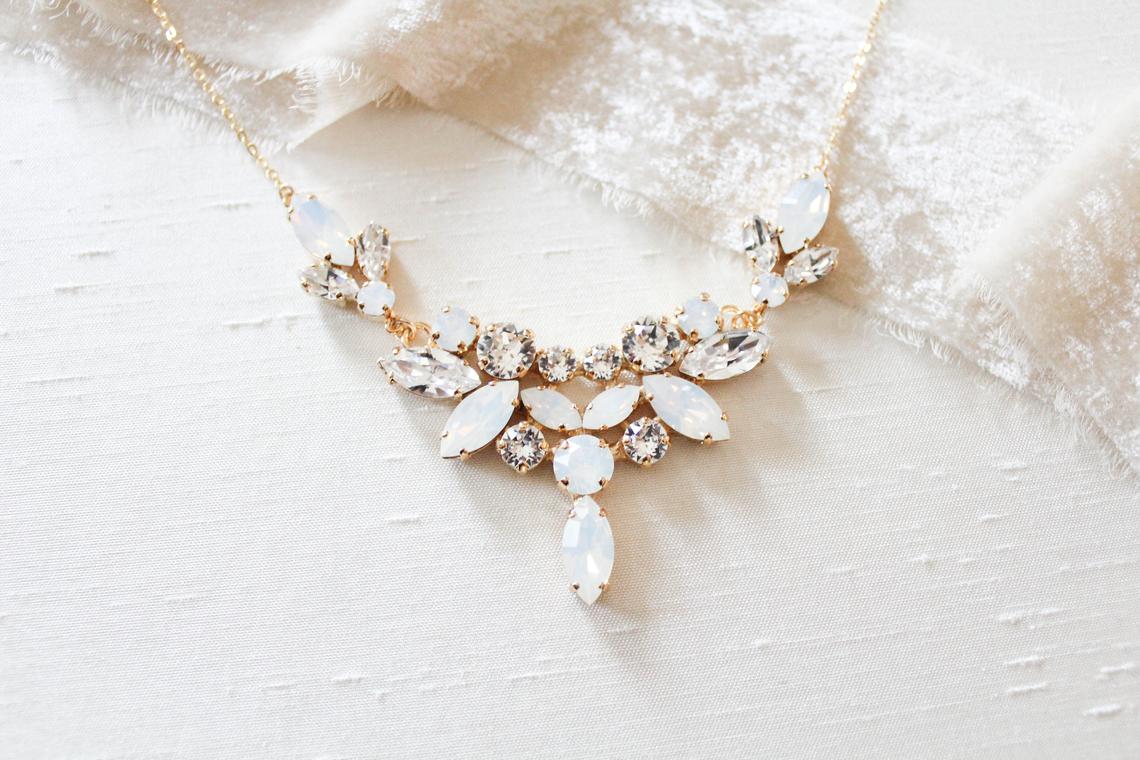 White opal crystal statement bridal necklace - SANDRA - Treasures by Agnes