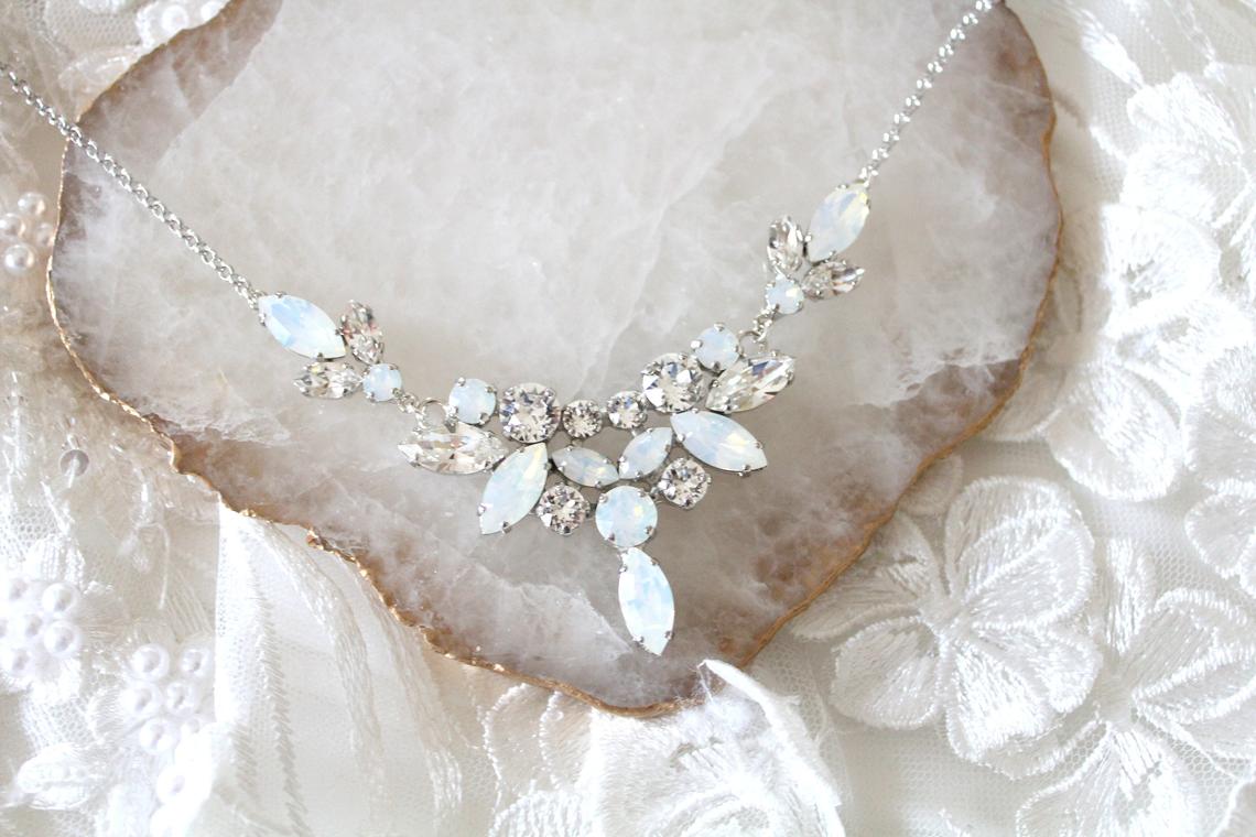 White opal crystal statement bridal necklace - SANDRA - Treasures by Agnes