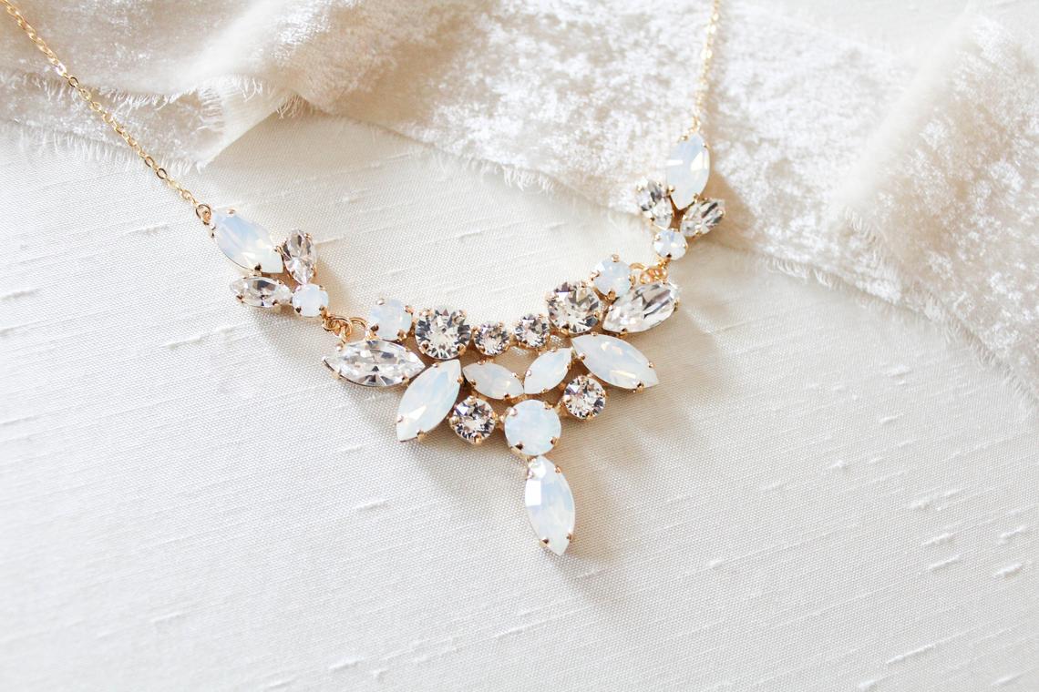 White opal crystal statement bridal necklace - SANDRA - Treasures by Agnes